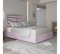 Arabella Upholstered Soft Velvet Metal Pink Bed Frame
