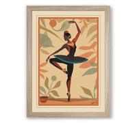 Arabesque Ballet Pose Mid-Century Framed Wall Art Print A4 (29.7×21cm) Oak, Wall Decor for Living Room, Bedroom, Office & Home, Ready to Hang, Art Gift