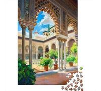 Arabesque Courtyard with Potted Plants 1000-Piece Puzzle for Adults, 52x38cm/1000pcs, White Card Pieces for Cleaner Handling; A Rewarding Project to Return to