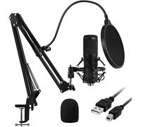 Arabest BM800 USB Condenser Microphone Set,Professional 192KHZ/24Bit Studio Cardioid Condenser Mic Kit Boom Arm Shock Mount Pop Filter for Skype YouTuber Broadcasting Studio Gaming Recording