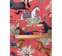 Arabian Horse Rusty Red Cotton Fabric by The Metre - Botanical Animal Print