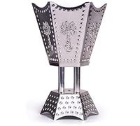 Arabian Incense Burner Bakhoor Burner for Oud Frankincense Resin - Metallic Hexagon Motif (Silver Palm)
