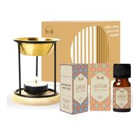 Arabian Oudh Diffuser Oil Set & Oil Burner by Dukhni | Brass burner with candle I 3 x 10ml oudh essential oil, aroma oil for diffuser & humidifier | Relax with home aromatherapy