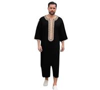 Arabic Abaya Robe Men - Exquisite Middle Style Embroidered Long Robe for Traditional Cosplay Costume (Black L)