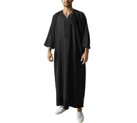 Arabic Abaya Robe Men - Linen Thobe Traditional Long Shirt With Side Pockets Comfortable Breathable Fabric for Casual Wear And (Black S)