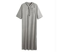 Arabic Abaya Robe Men - Mens Casual Loose Muslim Arab Dubai Robe Middle Sleeve Button Shirt Retro (Grey Xxxxxl)