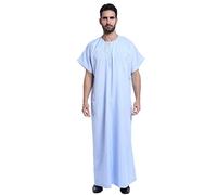 Arabic Abaya Robe Men - Men'S Casual Muslim Arab Middle Solid Color Round Neck Short Sleeve Robe (Blue Xxl)