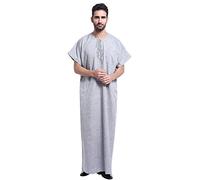 Arabic Abaya Robe Men - Men'S Casual Muslim Arab Middle Solid Color Round Neck Short Sleeve Robe (Grey L)