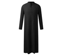 Arabic Abaya Robe Men - Mens Middle Arabic Style Long Mens Button Muslim Robe Long Sleeve Robe Side Slit Robe Button Pocket Robe (Black L)