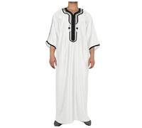 Arabic Abaya Robe Men - Mens Short Sleeve Embroidered Loose Casual Ethnic Arab Robe (White M)