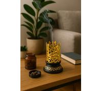 Arabic Calligraphy Bakhoor Burner - 15x10cm Gold and Black Incense Burner for Home | Islamic Oud Burner for Bakhoor, Resin, Cone - Decorative Holder - Ramadan Gift JR1431