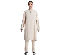 Arabic Clothing Men's Kaftan Suit Men's Tunic Cotton Kurta Pyjamas Indian Yoga Dress Set Dubai Arab Kaftan Clothing Men's Afghan Pakistani Indian, beige, XL