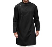 Arabic Clothing Men's Muslim Kaftan Abaya Robe Crew Stand-Up Collar Thobe Arabic Prayer Eid Islamic Middle East Prayer Clothing Print Long Sleeves Retro Tunics, O Black, M