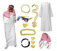 Arabic Costume for Men, Arab Sheik Robe Costumes Suit | Arabian Sheikh Robe Kit with Headscarf, Costume Props and Comfortable for Theme Parties, Carnival, Ha Parties