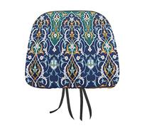 Arabic Floral Border Traditional Islamic Mosque Decorative Elements 1PC Universal Car Seat Headrest Protector Covers, Soft Car Headrest Cover Interior Accessories Decoration Fit Most Cars Vehicles
