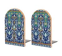Arabic Floral Border Traditional Islamic Mosque Decorative Elements 2 PCS Wood Book Ends, Book Shelf Holder Non-Slip Wooden Bookends Stand for Shelves Home Office Library Study Decor M