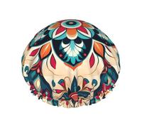 Arabic Indian Checked Pattern Double Layer Waterproof Shower Cap For Women, Reusable Bath Hat With Elastic Band, Keep Hair Dry For Shower And Skincare