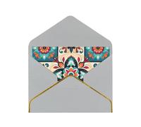 Arabic Indian Checked Pattern Luxury Pearl Paper Greeting Card With Gold Border, Blank Inside, With Envelope - Birthday, Wedding, Christmas, Valentine