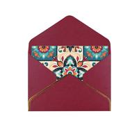 Arabic Indian Checked Pattern Luxury Pearl Paper Greeting Card With Gold Border, Blank Inside, With Envelope - Birthday, Wedding, Christmas, Valentine