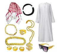 Arabic Male Costume, White Sheikh Robe | Men's Clothing Accessories - Lightweight Clothing Accessories for Carnival, Halloween Party and Theme Party