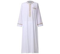 Arabic Mens Robes Middle East Loose Linen V-Neck Thobe Muslim Kaftan Long Casual Clothing