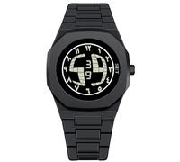 Arabic Numerals Men's Digital Wristwatch - Black Round Dial with LED Display, Splash Proof, Adjustable Strap, Unique Middle Eastern Style Watch for Casual or Business Wear, Gift Box Included