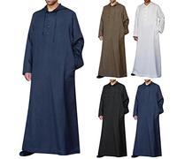 Arabic Robes for Men Solid Color Long Sleeve Hooded Pocket Muslim Thobe Traditional Ethnic Design Dubai Thobe Saudi Arab Caftans Mens Arab Thobes