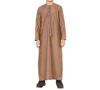 Arabic Thobes Boy's Thobe Emirati Jubba Islamic Clothing Kaftan Eid String Tassel in Bronze | Size: 7-8 Years Arabic Thobes Bronze 7-8 Years
