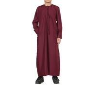 Arabic Thobes Boy's Thobe Emirati Jubba Islamic Clothing Kaftan Eid String Tassel in Wine | Size: 6-7 Years Arabic Thobes Wine 6-7 Years