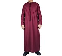 Arabic Thobes Men's Thobe Emirati Islamic Jubba Robe Eid Tassel Regular Fit in Wine | Size: Small Arabic Thobes Wine S