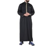 Arabic Thobes Men's Thobe Jubba Emirati Islamic Arabic Eid Embroidery Kaftan Jubbah Robe in Black | Size: Small Arabic Thobes Black S