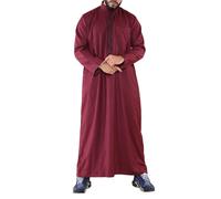 Arabic Thobes Men's Thobe Jubba Emirati Islamic Arabic Eid Embroidery Kaftan Jubbah Robe in Wine | Size: 2XL Arabic Thobes Wine 2XL