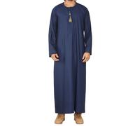 Arabic Thobes Men's Thobe Jubba Saudi Islamic Arab Eid Emirati Kaftan Jubbah Tassel Robe in Navy | Size: Medium Arabic Thobes Navy M