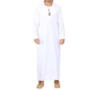 Arabic Thobes Men's Thobe Jubba Saudi Islamic Arab Eid Emirati Kaftan Jubbah Tassel Robe in White | Size: 2XL Arabic Thobes White 2XL