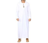 Arabic Thobes Men's Thobe Jubba Saudi Islamic Arab Eid Emirati Kaftan Jubbah Tassel Robe in White | Size: Small Arabic Thobes White S