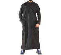 Arabic Thobes Men's Thobe Jubba Saudi Islamic Arabic Eid Cotton Kaftan Jubbah Umrah Robe in Black | Size: Large Arabic Thobes Black L