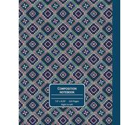 Arabic/Urdu Right to Left Composition Notebook: Wide-ruled blue Palestinian Tatreez pattern