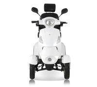 ARABICA A7 4-wheel mobility scooter, electric mobility scooter for rough terrain, with under-seat storage, front headlight, rear brake light. Comes fully assembled and ready to use. White