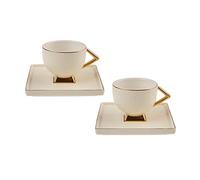 araca Art Deco Cream Set with 2 Coffee Cups, 90 ml Mocha Cups, Espresso Cups Mocha Cups/Espresso Cups Set Made of Porcelain, Coffee Cups with Saucer, Stylische Coffee Pot