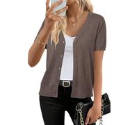 Arach&Cloz Cardigans for Women UK Short Sleeve Wool Blend Bolero Summer Cropped Shrugs Casual Work Tops Coffee, M