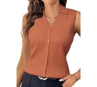 Arach&Cloz Tank Tops Women Cotton Sleeveless Knitted Vest Summer Business Casual Jumper with Functional Button Orange XL