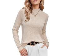 Arach&Cloz Womens Jumpers Long Sleeve Wool Blend Ladies Knitted Tops Mock Neck Autumn Winter Sweater Outfits Apricot-4078, XXL