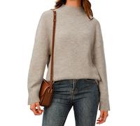 Arach&Cloz Women's Jumpers Wool Blend Oversized Long Sleeve Slit Cuffs Top Mock Neck Autumn Winter Sweater Outfits Camel XXL