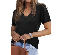 Arach&Cloz Womens Jumpers Wool Blend Tops V Neck Short Sleeve Spring Summer Pullover Tops Casual Outfits