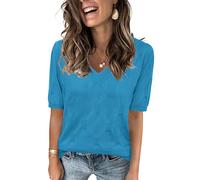 Arach&Cloz Women's Lightweight Fall Sweater Tops Casual Short Sleeve Blouses Shirts, B-lake Blue, XL