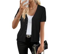 Arach&Cloz Womens Short Sleeve Cardigans Wool Blend Bolero Summer Cropped Shrugs Casual Work Tops Dress Shirts Coverup Black, XL