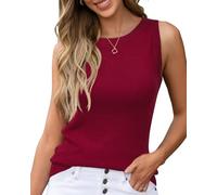 Arach&Cloz Women's Sleeveless Knitted Vest Tops Non See Through Crew Neck Tank Top for Spring Summer Business (Burgundy Red, L)