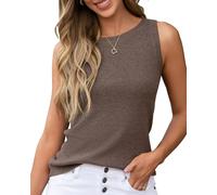 Arach&Cloz Women's Sleeveless Knitted Vest Tops Non See Through Crew Neck Tank Top for Spring Summer Business (Coffee, XL)