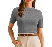 Arach&Cloz Womens Tops Seamless Soft Business Jumpers Wool Blend Knit Short Sleeve Basic Top Work Outfits(Gray, M)
