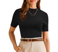 Arach&Cloz Womens Tops Seamless Soft Business Jumpers Wool Blend Knit Short Sleeve Basic Top Work Outfits(Black, XL)
